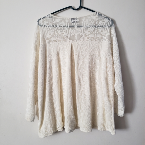 WRAP London Pop Over Cream Lace Top Blouse Embroidery Quater Zip Sz US 16, UK 20 - Picture 4 of 8